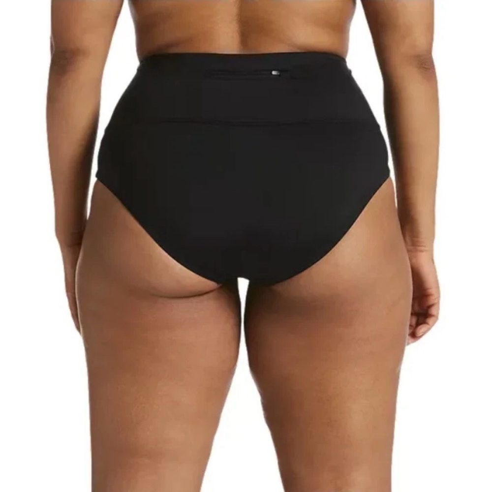 Nike High-Waist Black Swim Briefs with White Swoosh - Picture 3 of 3
